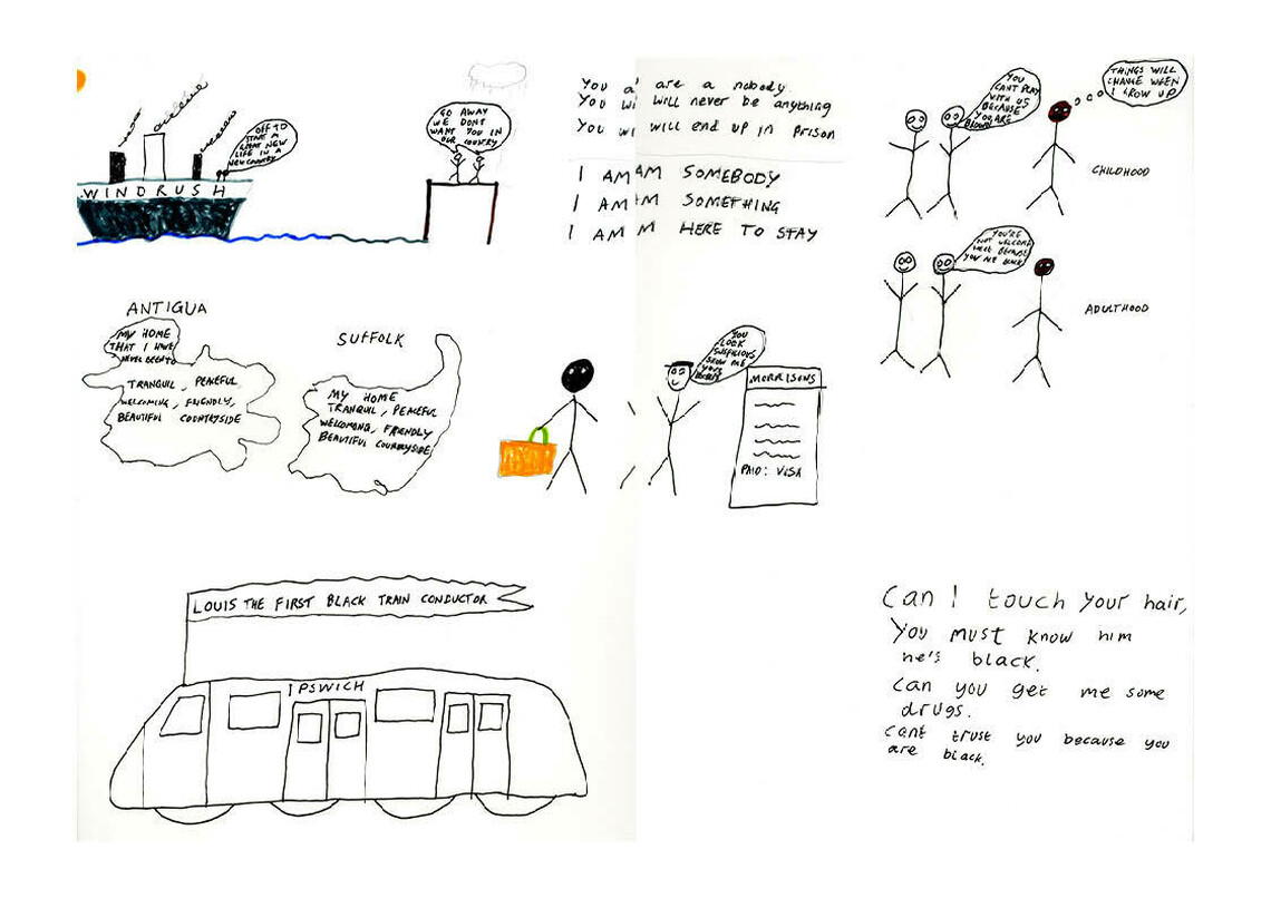 Hand drawn artwork by Louise Browne expressing his views on racism.